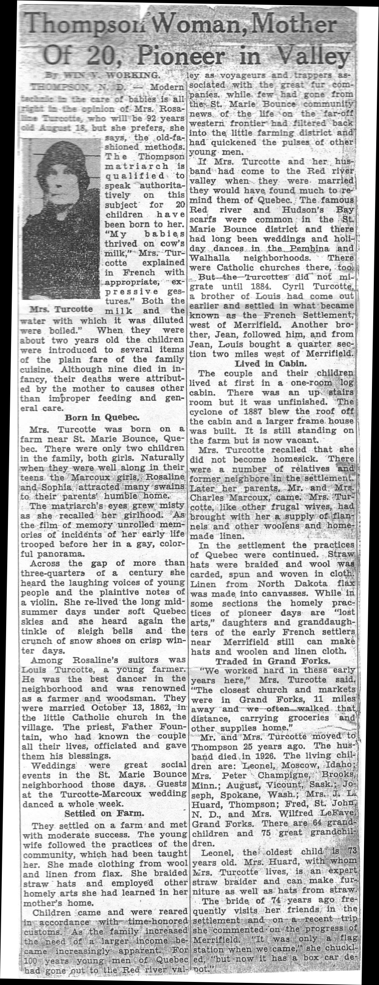 News Article on  Rosalie Turcotte